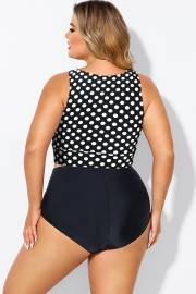 Plus Size Black Polka Dot Knotted Crop Bikini Top