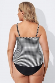 Plus Size Black Striped Layered Tankini Top