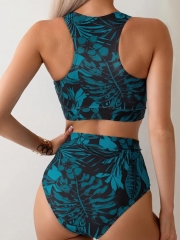 Tropical Print Racer Back 2 Piece Set Bikini