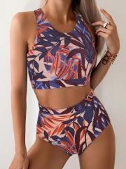 Tropical Print Racer Back 2 Piece Set Bikini