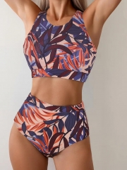 Tropical Print Racer Back 2 Piece Set Bikini