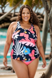 Floral Print Tummy Control Blouson Tankini Top