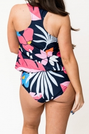 Floral Print Tummy Control Blouson Tankini Top