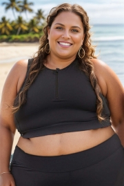 Plus Size Black Half Zip Crop Bikini Top