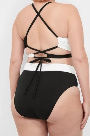 Plus Size Black And White Adjustable Tie-Back Bikini Top