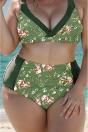 Army Green Floral Print High Waist Bottom