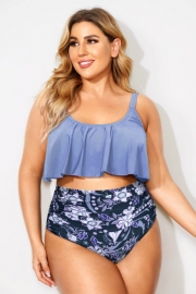 Light Blue Solid Scoop Neck Bikini Top