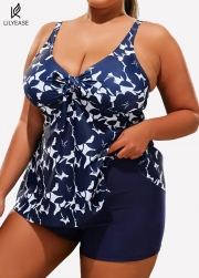 Plus Size Floral Print V Neck Stretchy Women Tankini Set