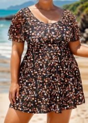 Plus Size Casual Women's Ditsy Floral Print Swimdress Set