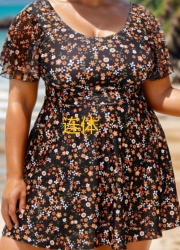 Plus Size Casual Women's Ditsy Floral Print Swimdress Set