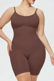Brown Scoop Neck Wrap Mid-Thigh Bodysuit