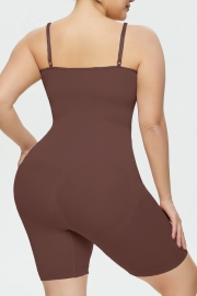 Brown Scoop Neck Wrap Mid-Thigh Bodysuit