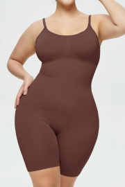 Brown Scoop Neck Wrap Mid-Thigh Bodysuit