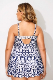 Tie-Dye Shirred V-Neck Elegant Lady Swimdress