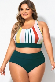 Plus Size Multi Colorblock Patchwork Bikini Top