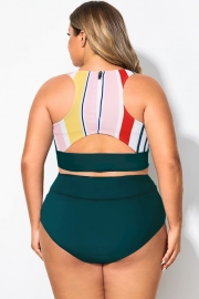 Plus Size Multi Colorblock Patchwork Bikini Top