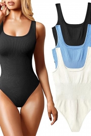 Women's 3 Piece Bodysuits Sexy Ribbed Sleeveless Square Neck Sleeveless Tank Tops Bodysuits