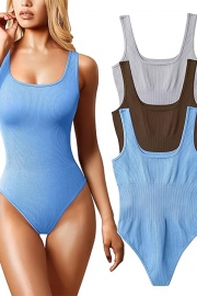 Women's 3 Piece Bodysuits Sexy Ribbed Sleeveless Square Neck Sleeveless Tank Tops Bodysuits