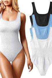 Women's 3 Piece Bodysuits Sexy Ribbed Sleeveless Square Neck Sleeveless Tank Tops Bodysuits