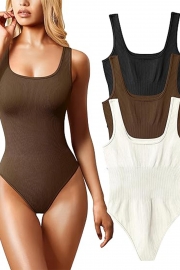 Women's 3 Piece Bodysuits Sexy Ribbed Sleeveless Square Neck Sleeveless Tank Tops Bodysuits